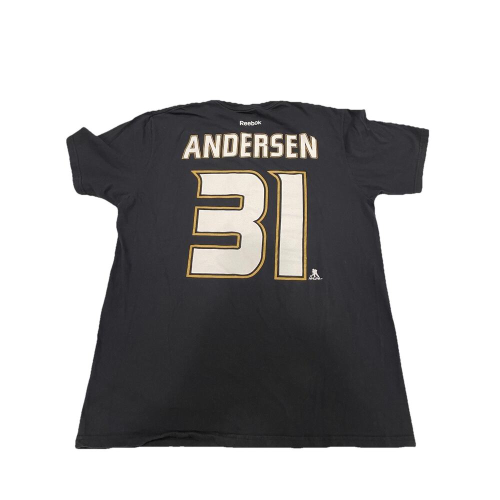 Anaheim Ducks Shirt Mens Large Black NHL Hockey Anderson #31 Graphic Tee Reebok